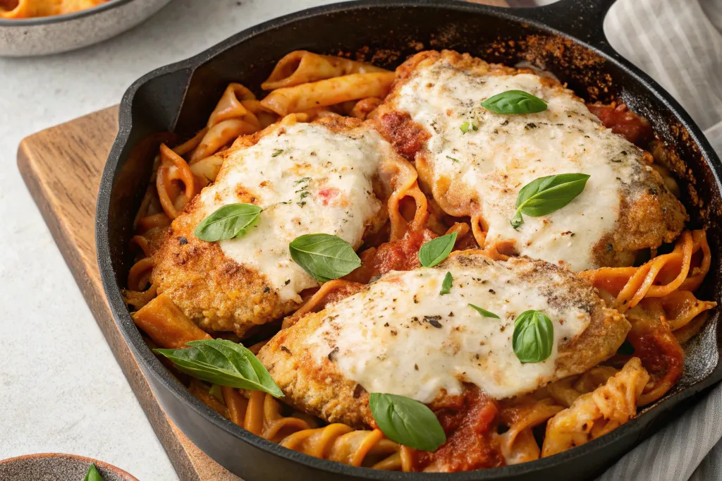 chicken parmesan pasta skillet