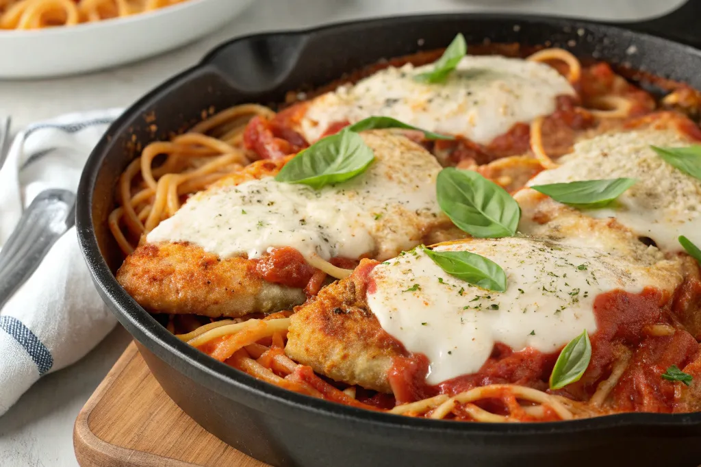 chicken parmesan pasta skillet
