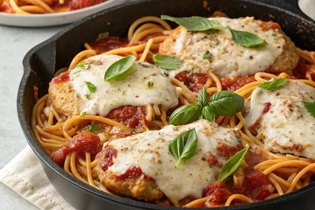 chicken parmesan pasta skillet