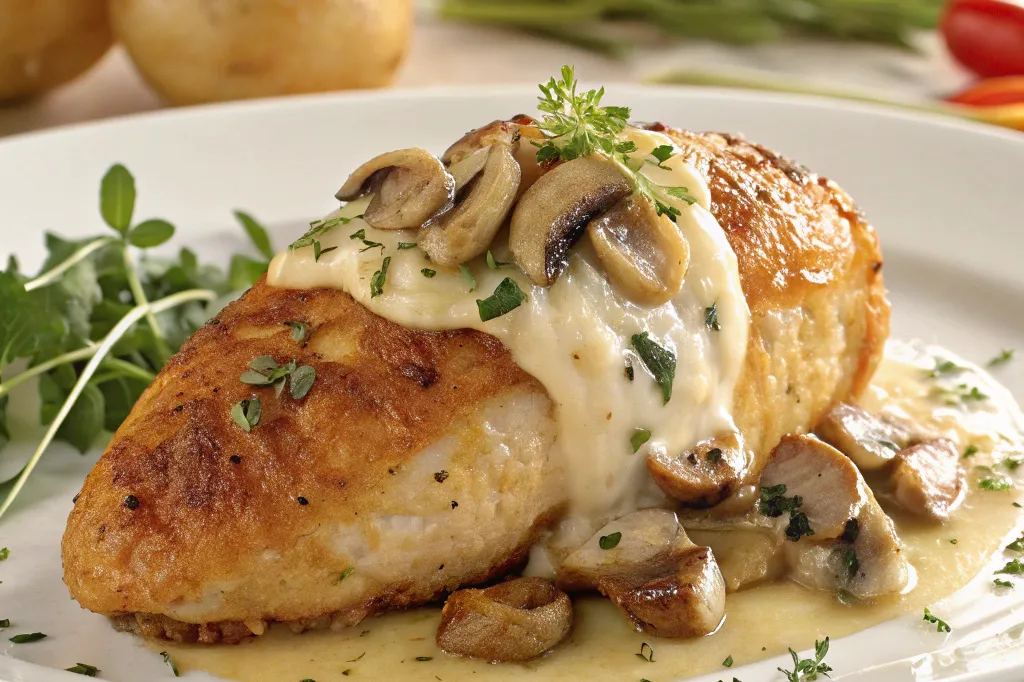cheesy garlic butter mushroom stuffed chicken